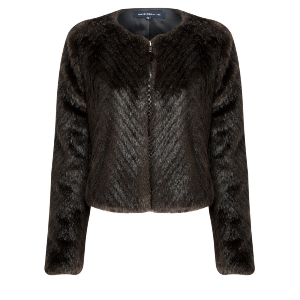 French Connection Salute Fur Short Jacket in Brown​